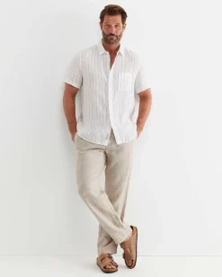 Online Sportscraft Alan Short Sleeve Linen Shirt in Whitemulti White/multi