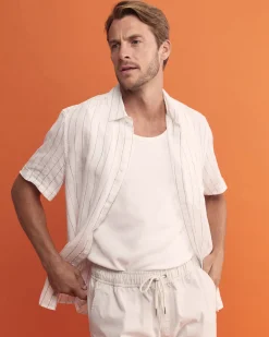 Online Sportscraft Alan Short Sleeve Linen Shirt in Whitemulti White/multi