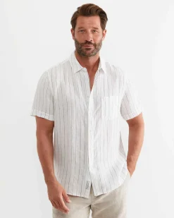 Online Sportscraft Alan Short Sleeve Linen Shirt in Whitemulti White/multi
