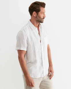 Online Sportscraft Alan Short Sleeve Linen Shirt in Whitemulti White/multi