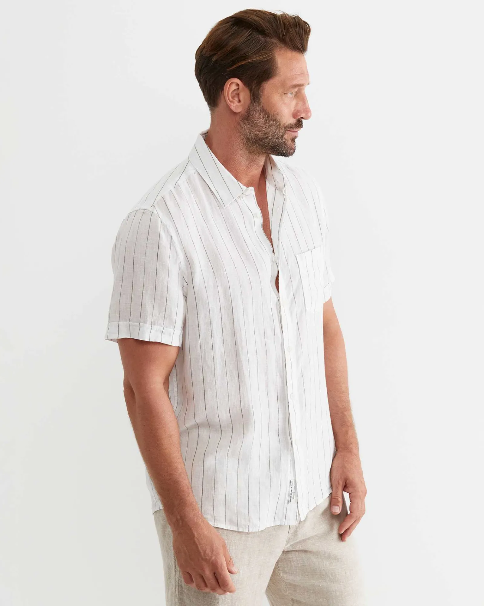Online Sportscraft Alan Short Sleeve Linen Shirt in Whitemulti White/multi