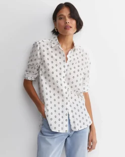 Best Sportscraft Alba Cotton Silk Shirt in Ivoryblack Ivory/black