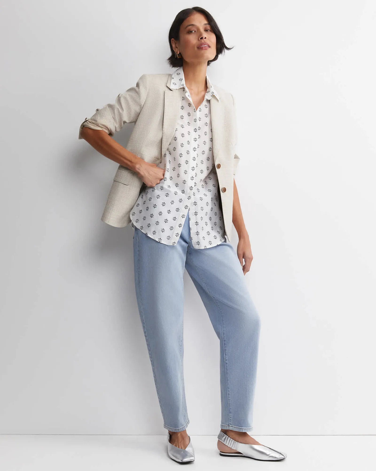Best Sportscraft Alba Cotton Silk Shirt in Ivoryblack Ivory/black