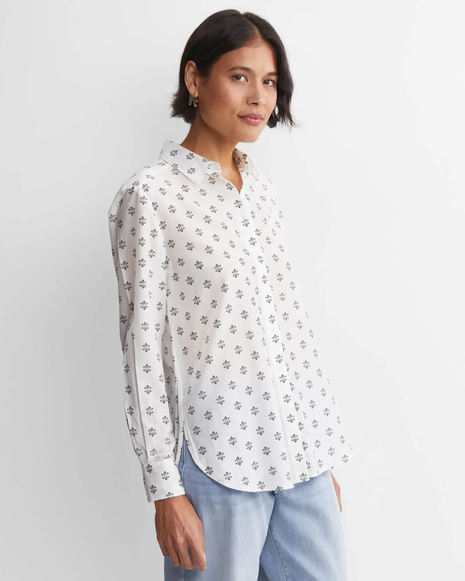 Best Sportscraft Alba Cotton Silk Shirt in Ivoryblack Ivory/black