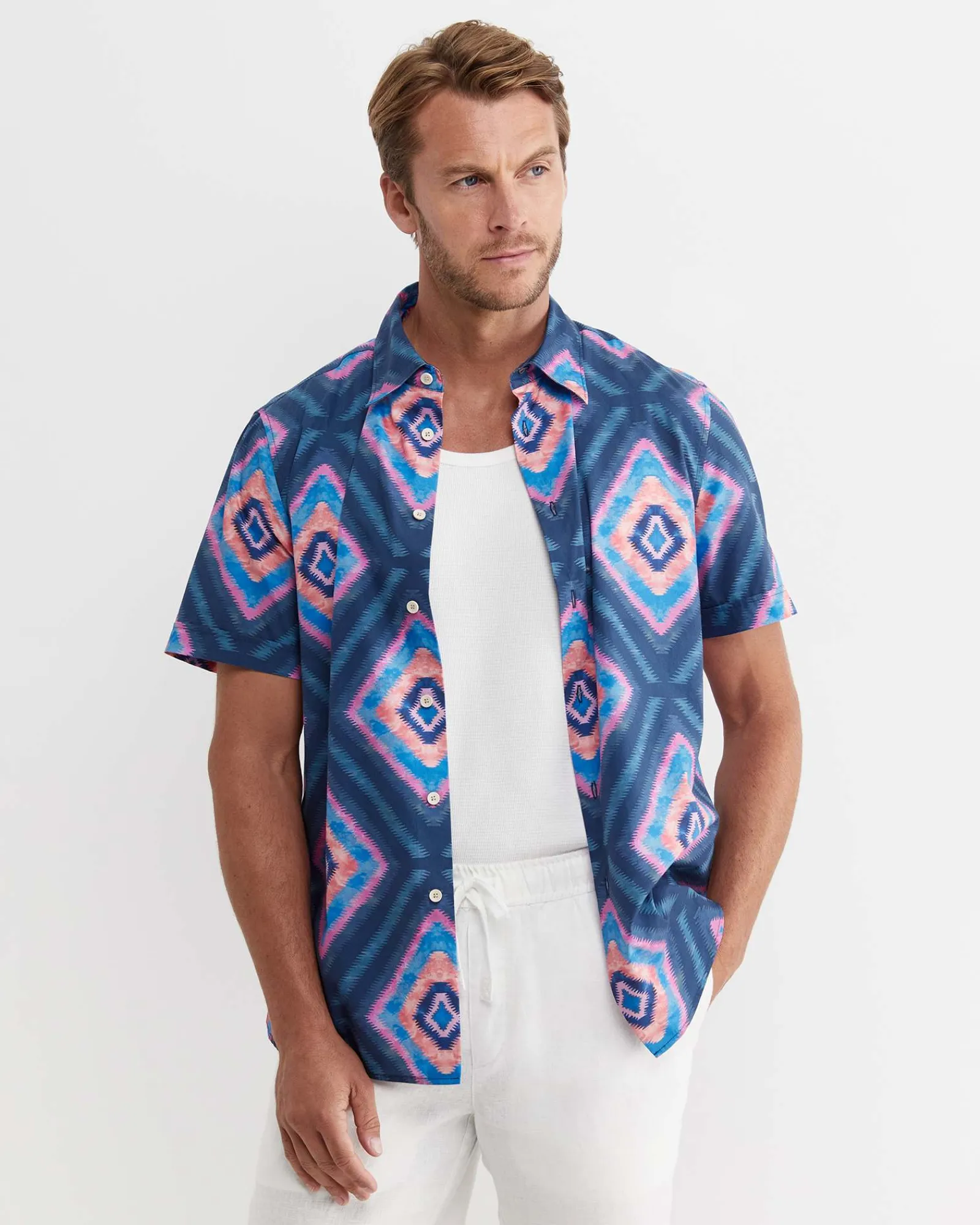 Discount Sportscraft Alf Short Sleeve Liberty Shirt in Navy Multi NavyMulti