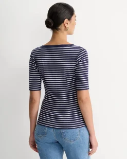 Clearance Sportscraft Allie Rib Henley Tee in Navywhite Navy/white