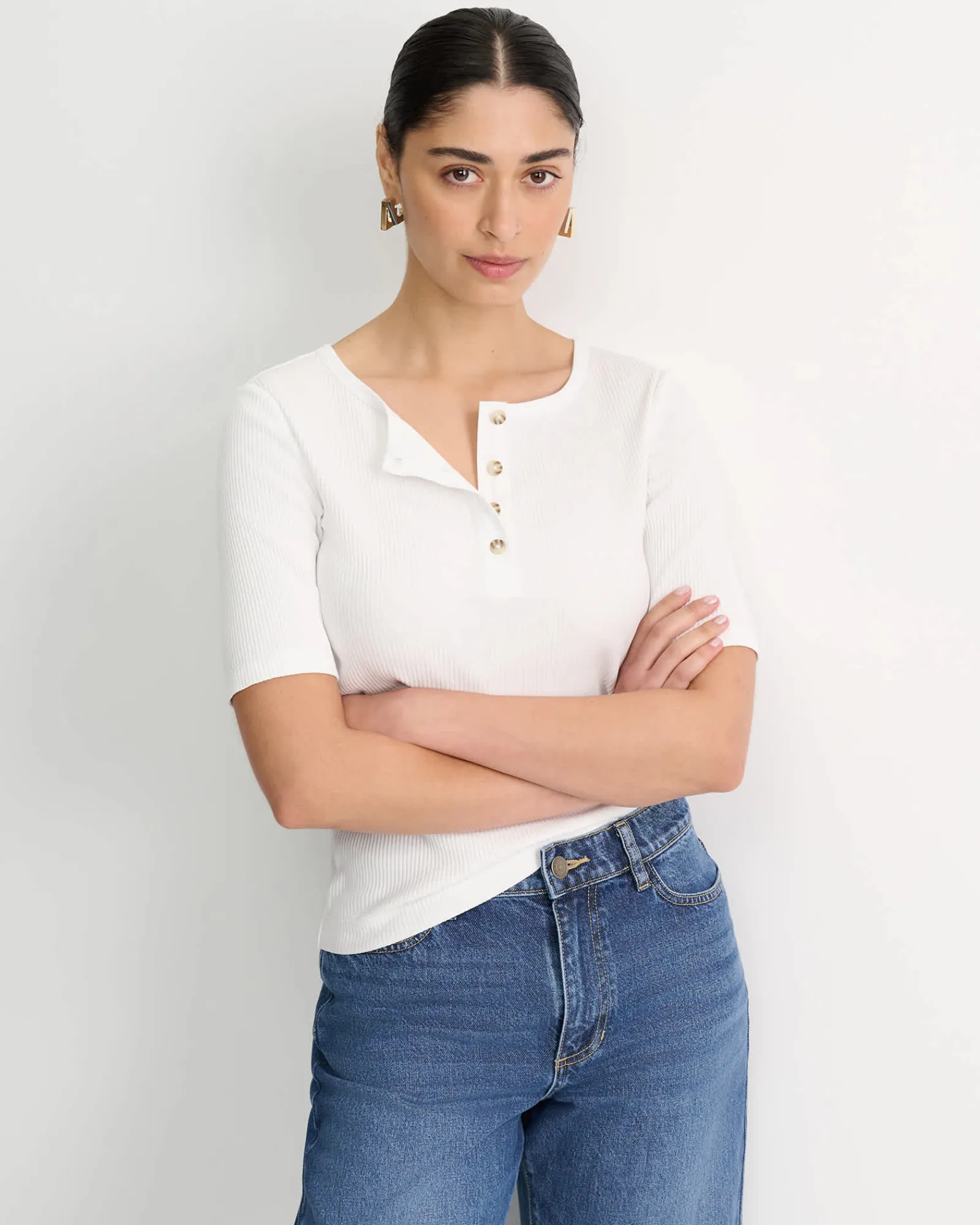 Best Sportscraft Allie Rib Henley Tee in White