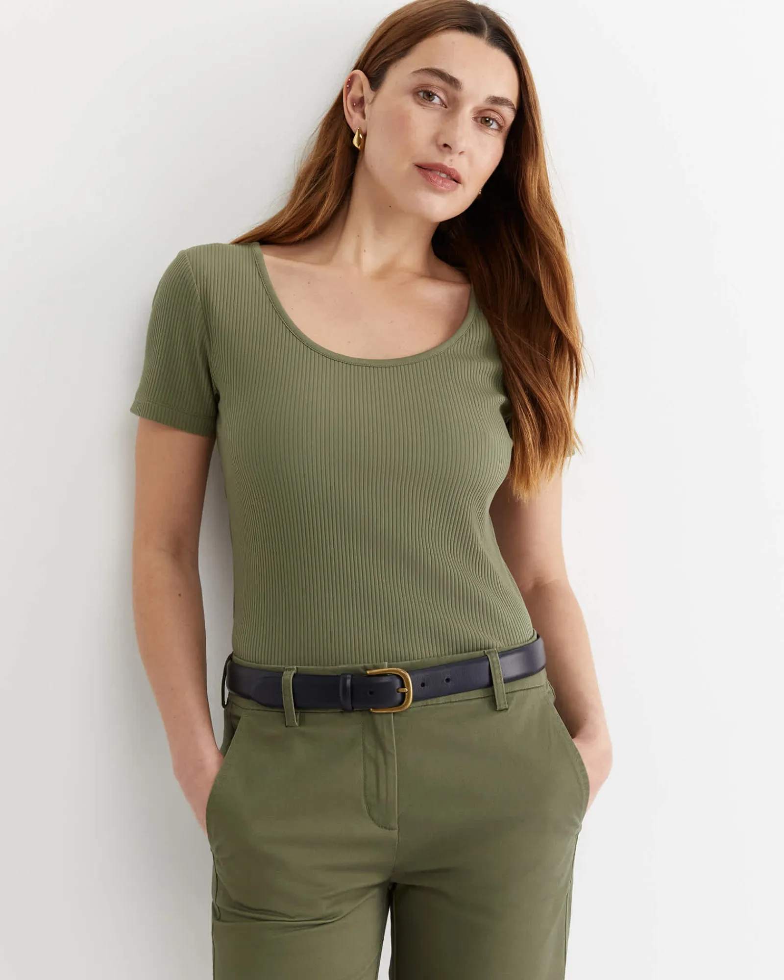 Hot Sportscraft Allie Scoop Rib Tee in Khaki