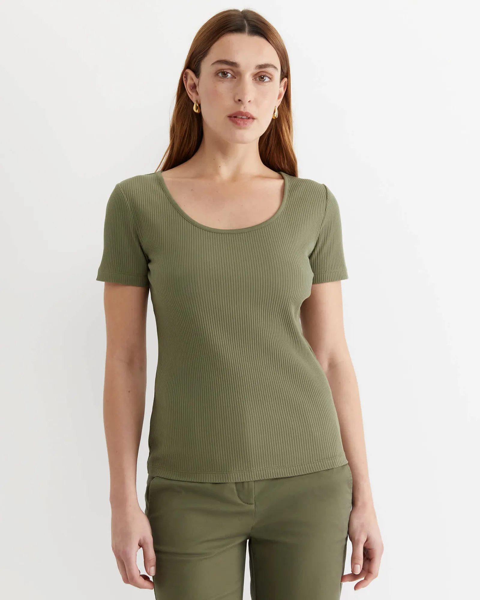 Hot Sportscraft Allie Scoop Rib Tee in Khaki