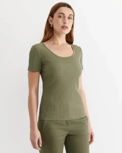 Hot Sportscraft Allie Scoop Rib Tee in Khaki