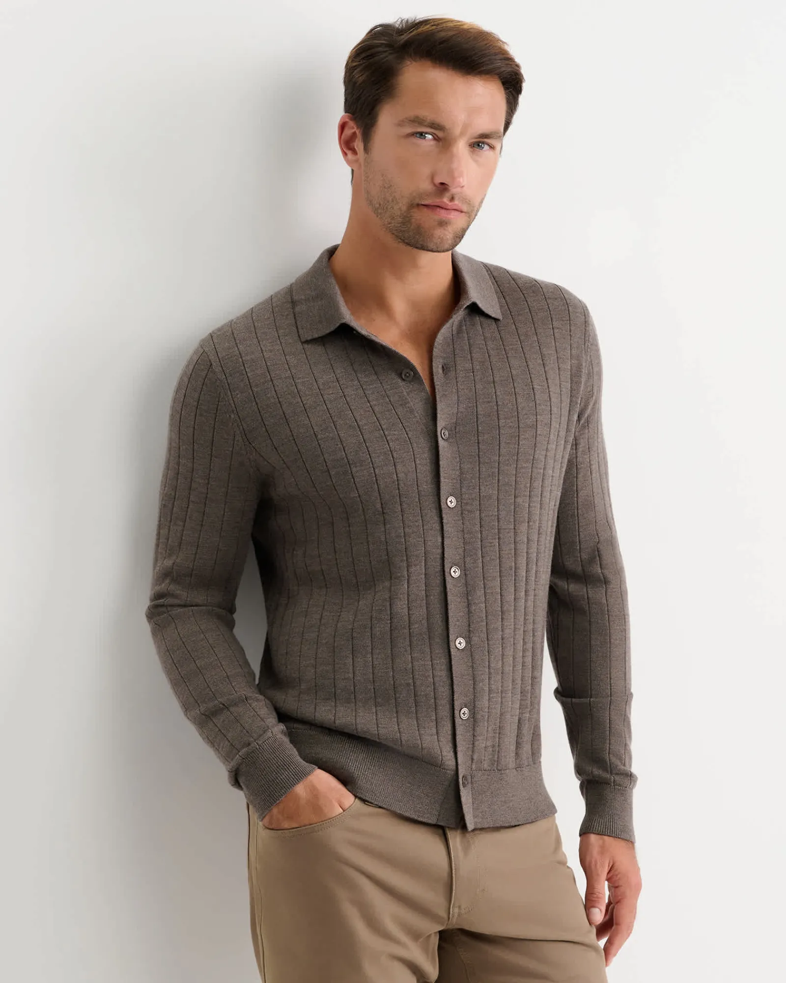 Outlet Sportscraft Angus Merino Knit Shirt in Bark