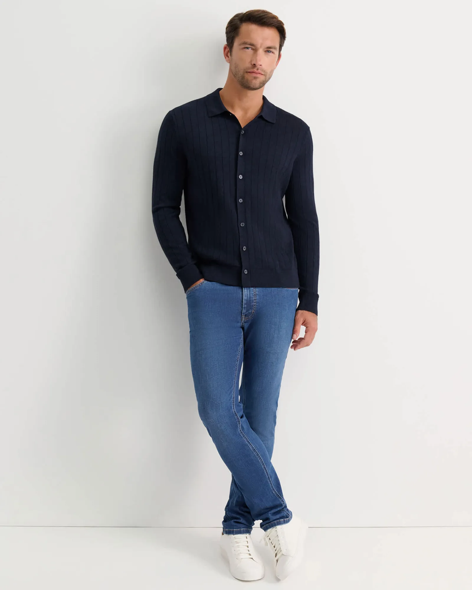 Fashion Sportscraft Angus Merino Knit Shirt in Navy