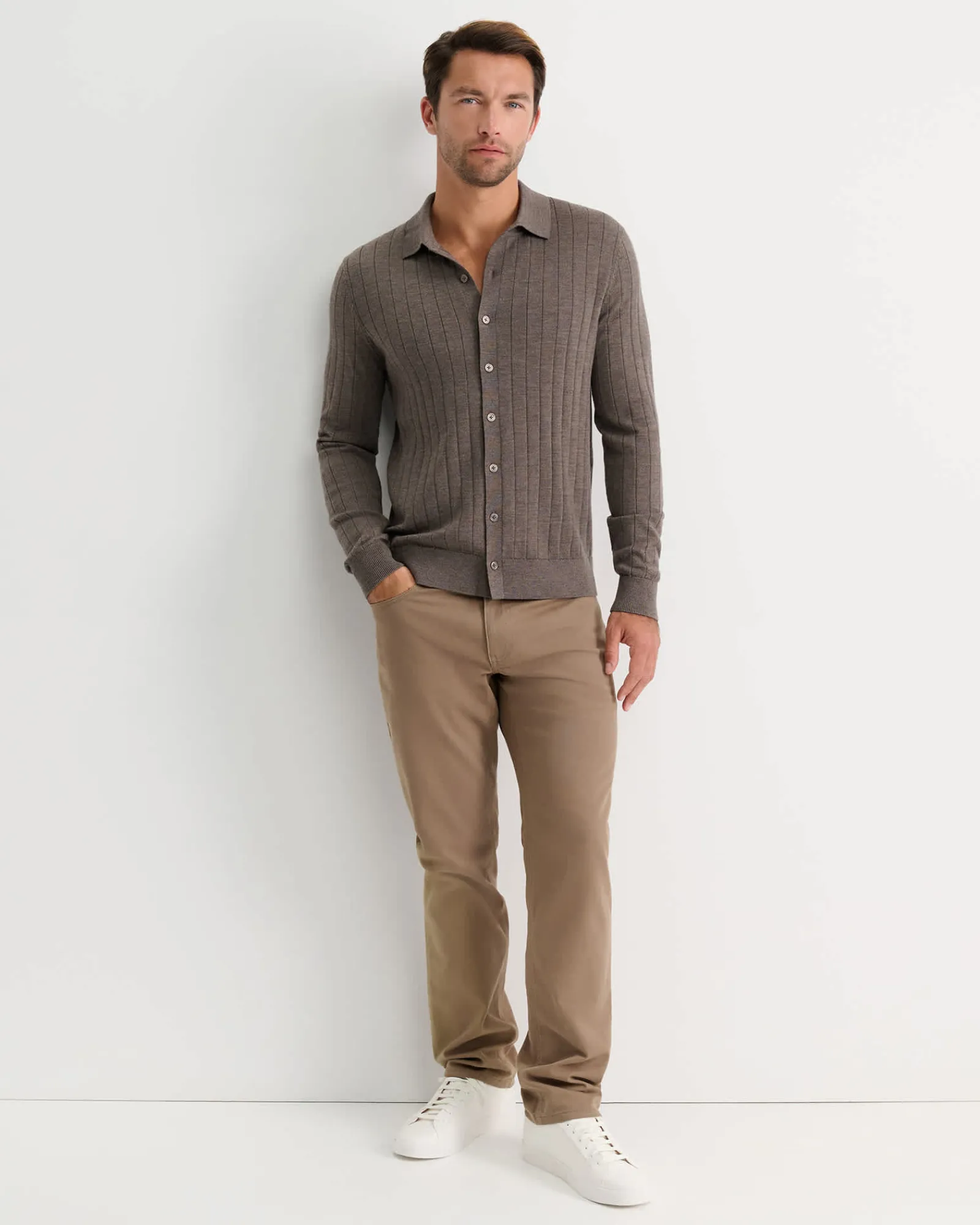 Outlet Sportscraft Angus Merino Knit Shirt in Bark