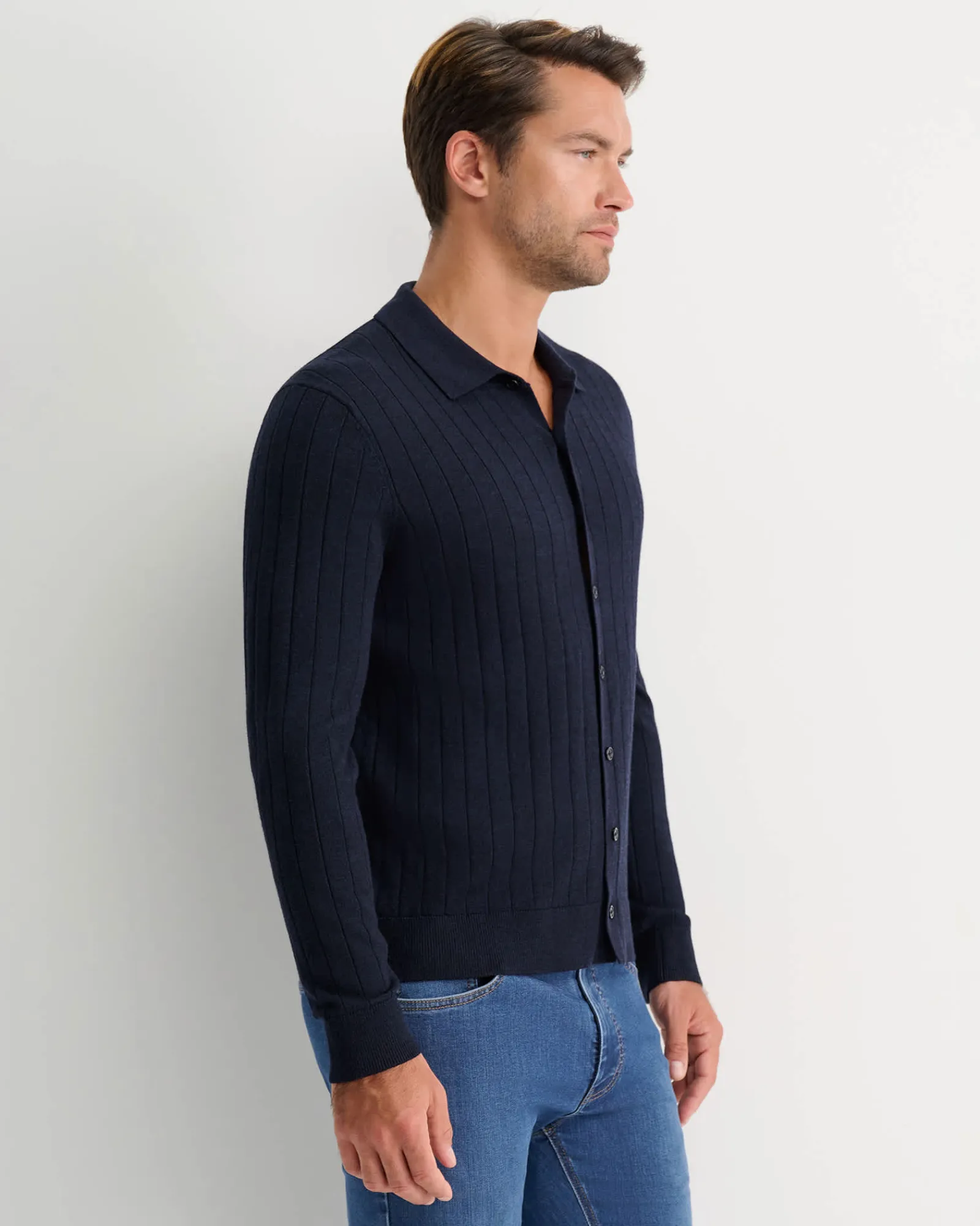 Fashion Sportscraft Angus Merino Knit Shirt in Navy