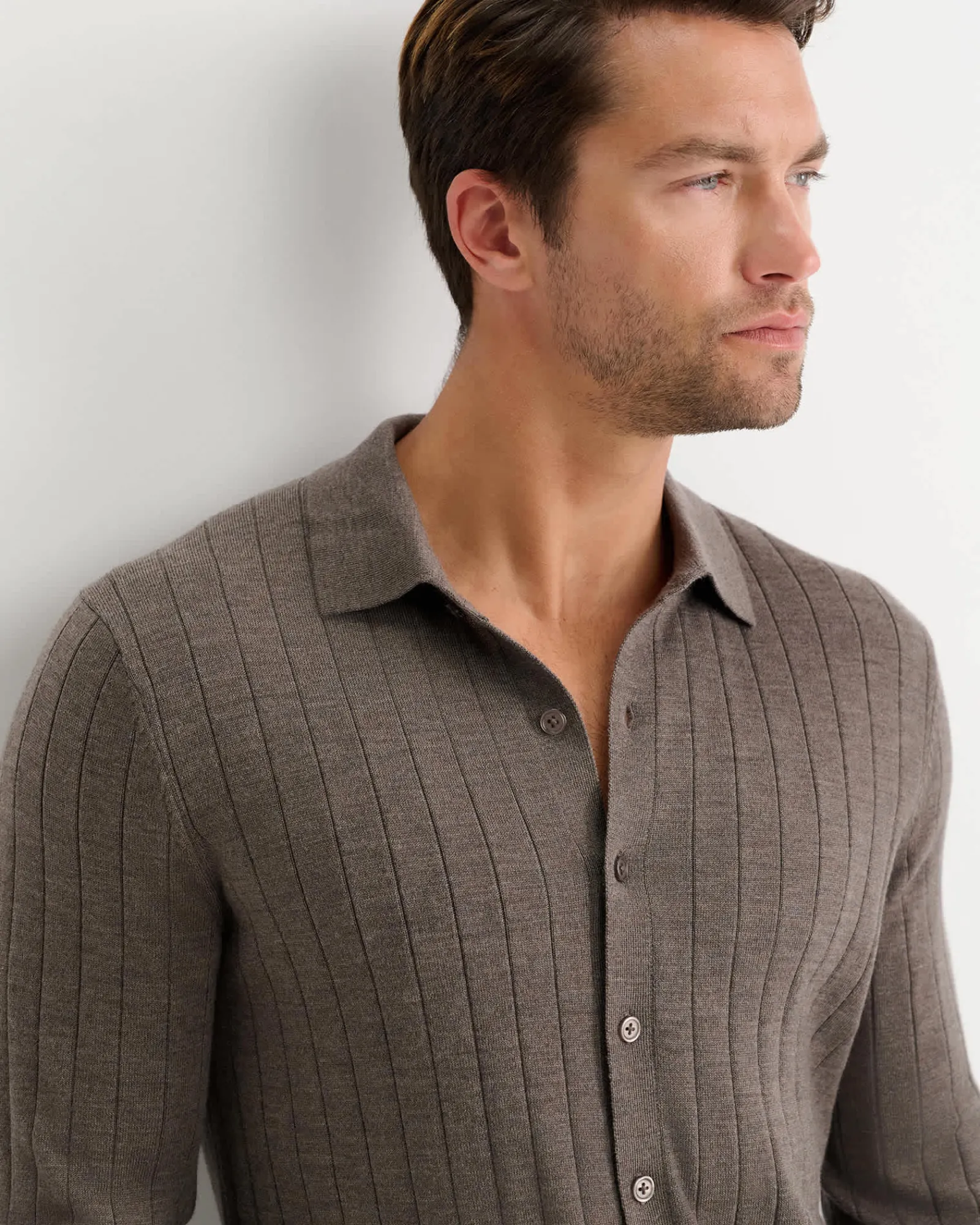 Outlet Sportscraft Angus Merino Knit Shirt in Bark