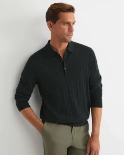 New Sportscraft Angus Merino Long Sleeve Knit Polo in Forest