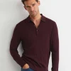 Sale Sportscraft Angus Merino Long Sleeve Knit Polo in Burgundy