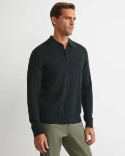 New Sportscraft Angus Merino Long Sleeve Knit Polo in Forest