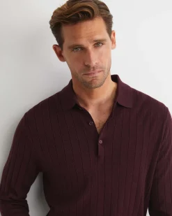 Sale Sportscraft Angus Merino Long Sleeve Knit Polo in Burgundy