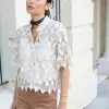Fashion Sportscraft Ariana Lace Cropped Shirt in Chalk