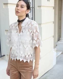 Fashion Sportscraft Ariana Lace Cropped Shirt in Chalk