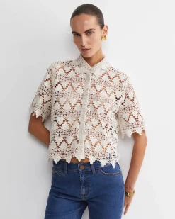 Fashion Sportscraft Ariana Lace Cropped Shirt in Chalk