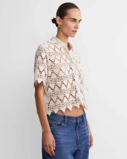 Fashion Sportscraft Ariana Lace Cropped Shirt in Chalk