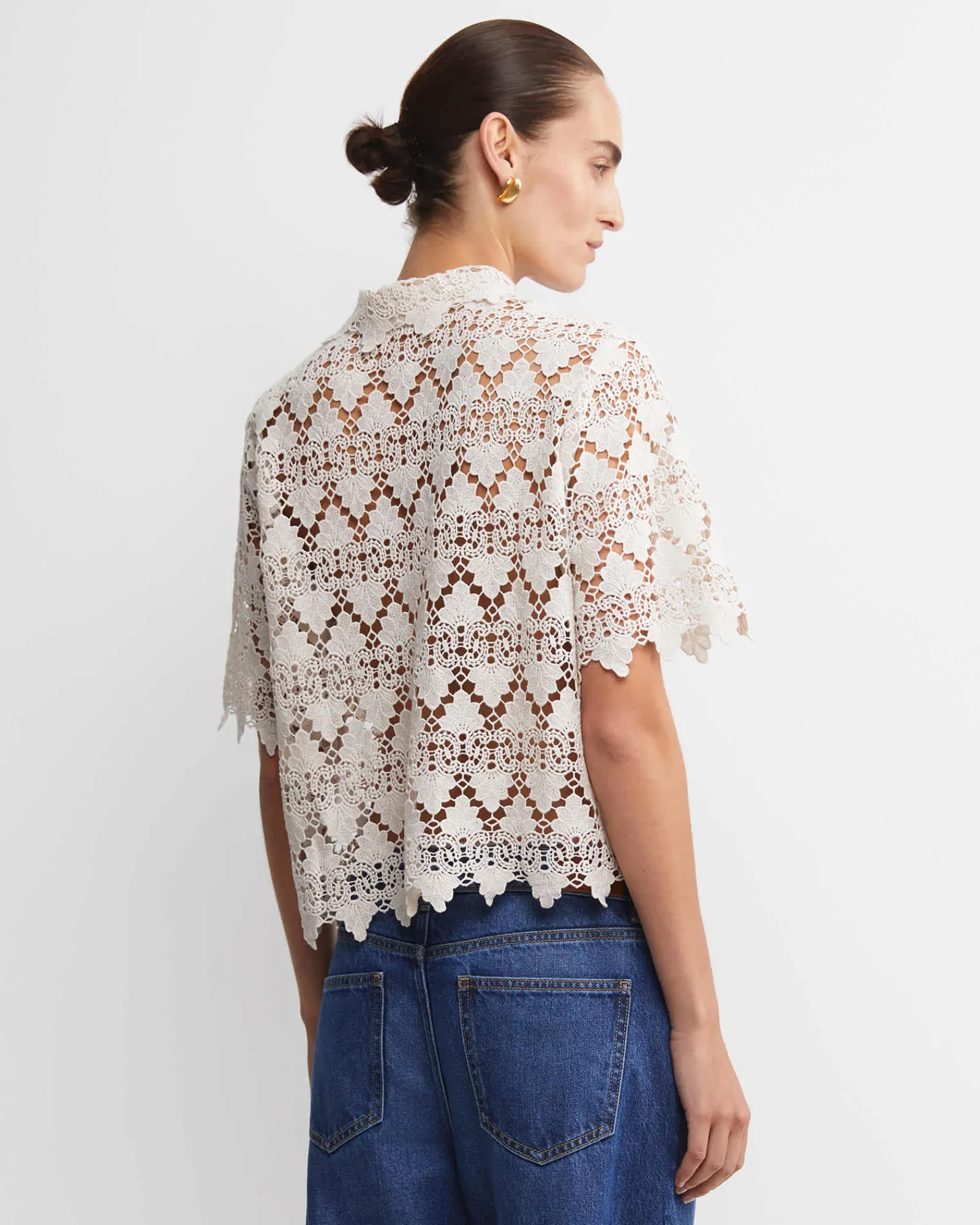Fashion Sportscraft Ariana Lace Cropped Shirt in Chalk