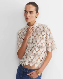 Fashion Sportscraft Ariana Lace Cropped Shirt in Chalk