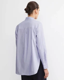 New Sportscraft Asha Stripe Ruffle Blouse in Bluewhite Blue/white
