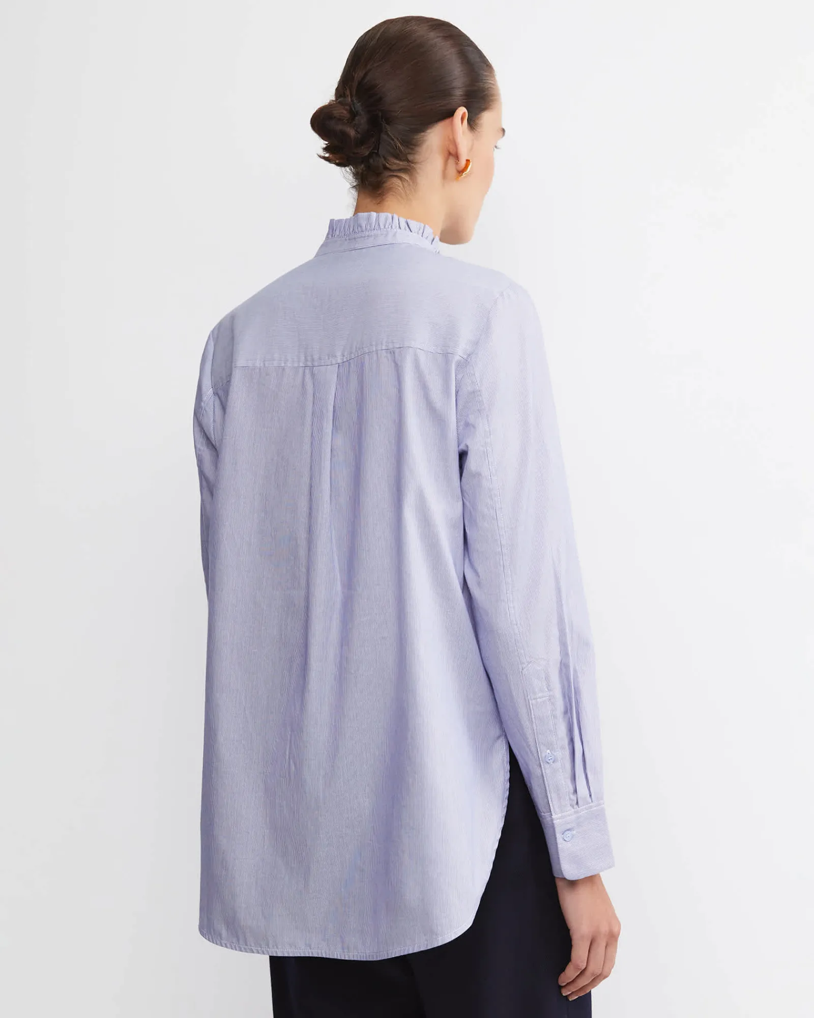 New Sportscraft Asha Stripe Ruffle Blouse in Bluewhite Blue/white