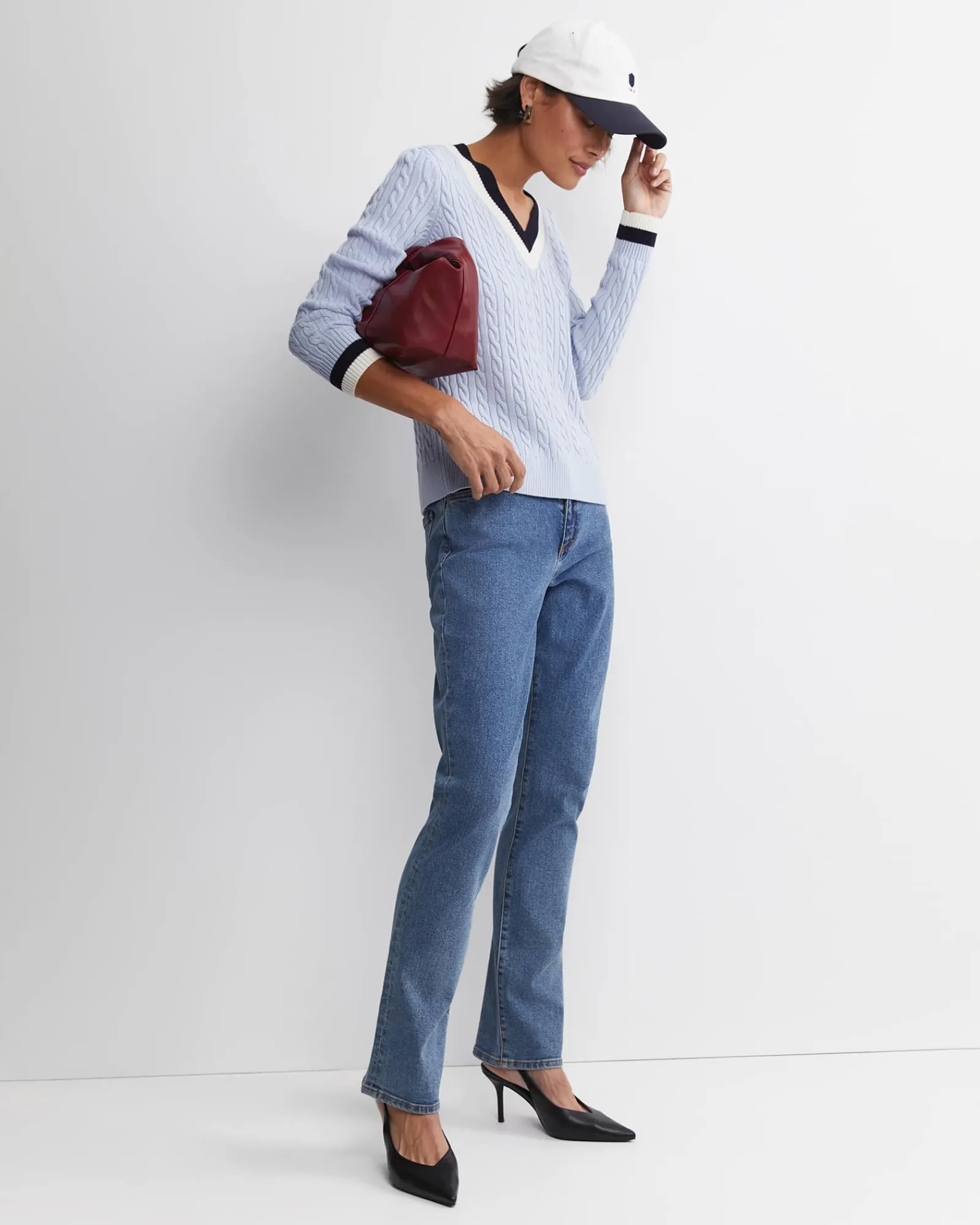 Fashion Sportscraft Baby Cable V-Neck Sweater in Ice Blue IceBlue