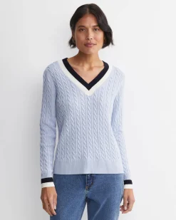 Fashion Sportscraft Baby Cable V-Neck Sweater in Ice Blue IceBlue