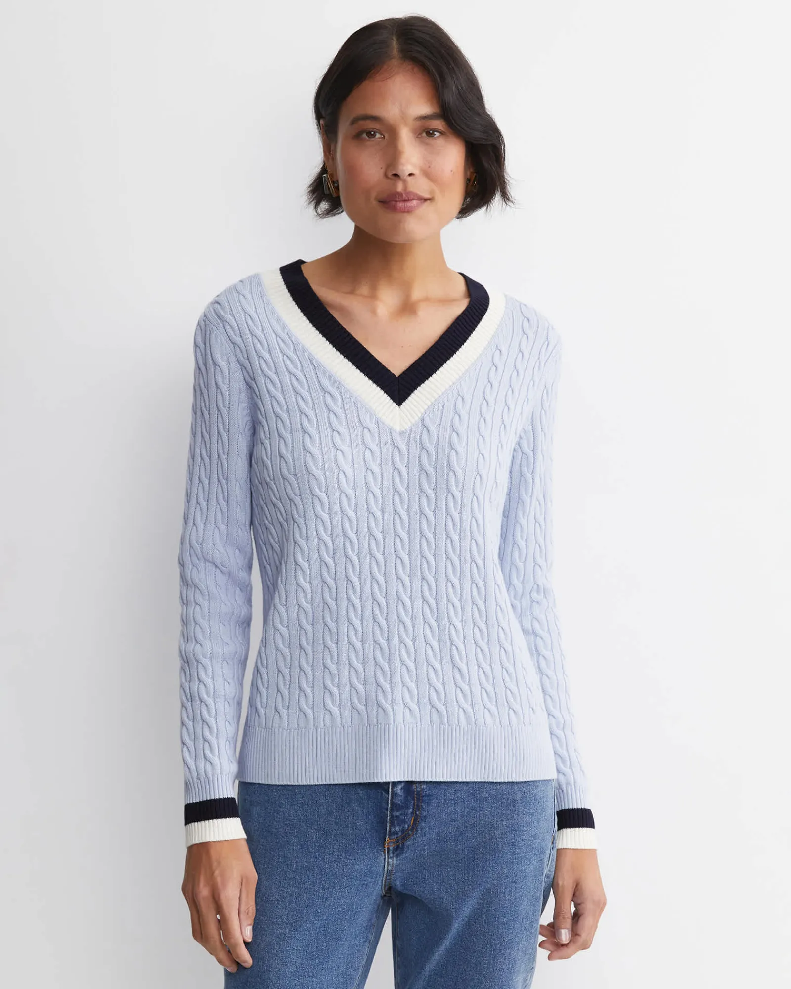 Fashion Sportscraft Baby Cable V-Neck Sweater in Ice Blue IceBlue