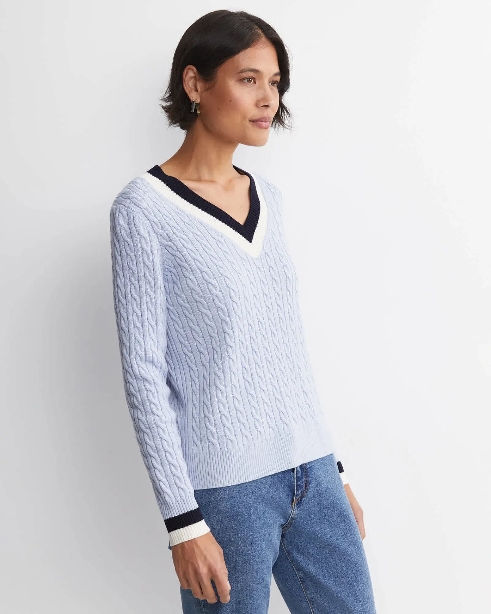 Fashion Sportscraft Baby Cable V-Neck Sweater in Ice Blue IceBlue