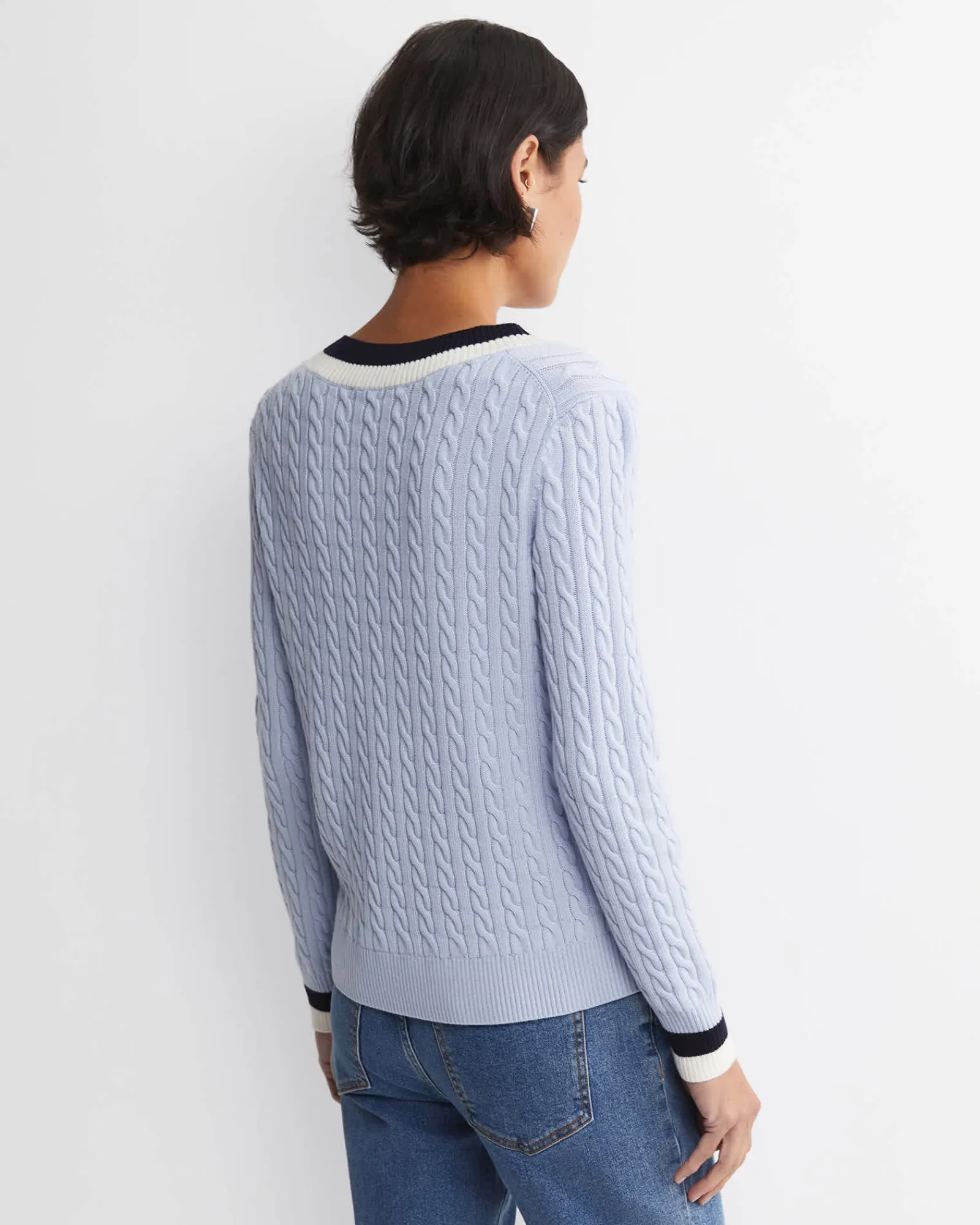 Fashion Sportscraft Baby Cable V-Neck Sweater in Ice Blue IceBlue