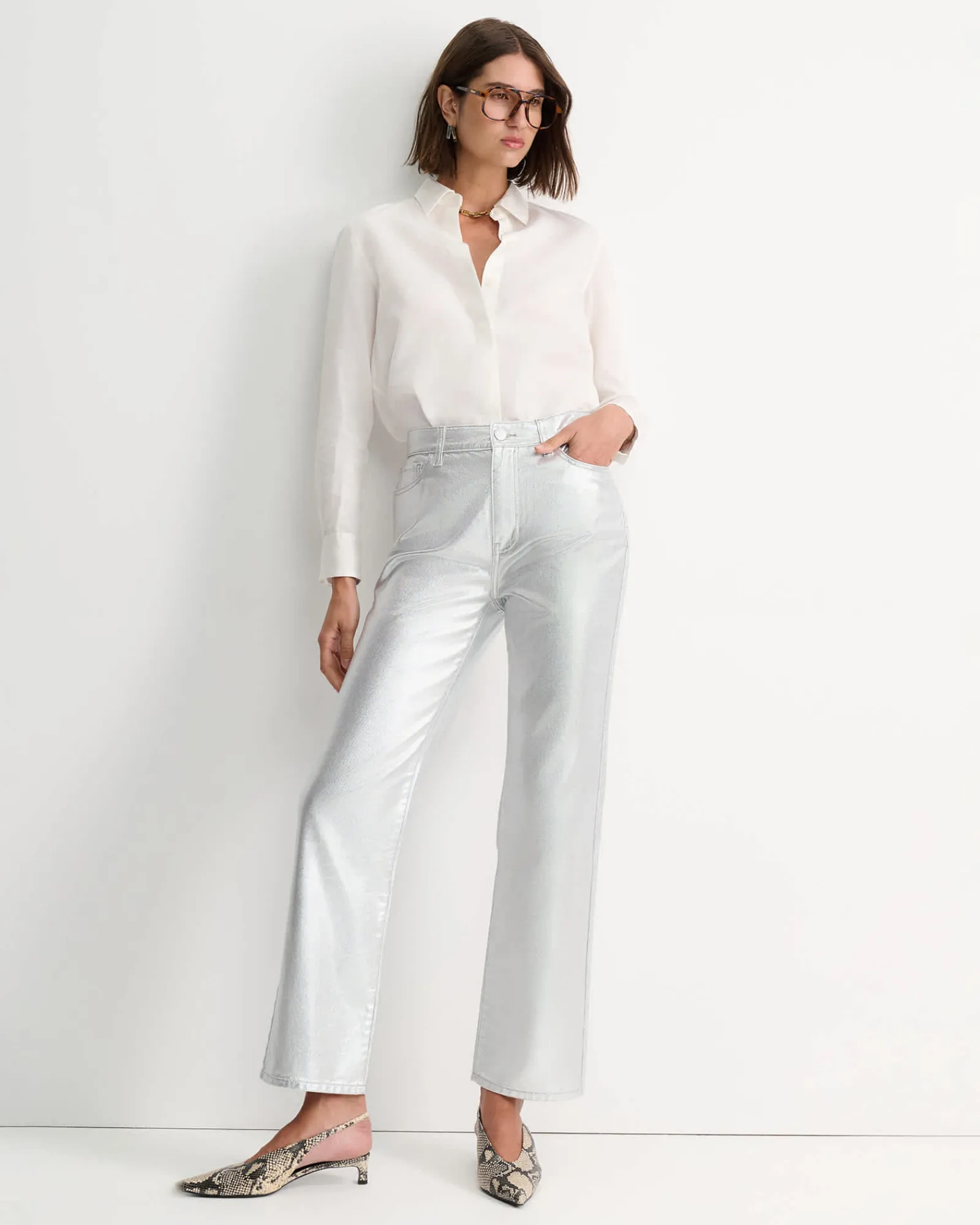 Sale Sportscraft Bec Foiled Straight Leg Jean in Silver