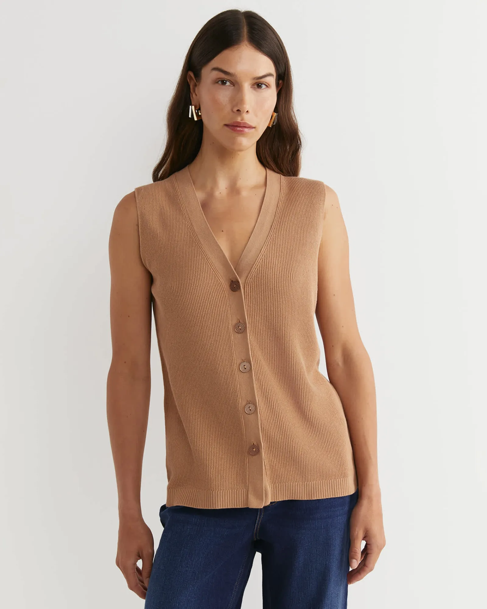 New Sportscraft Becky Cotton Vest in Tan
