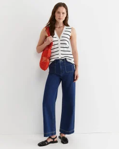 Clearance Sportscraft Becky Cotton Vest in Whitenavy White/navy