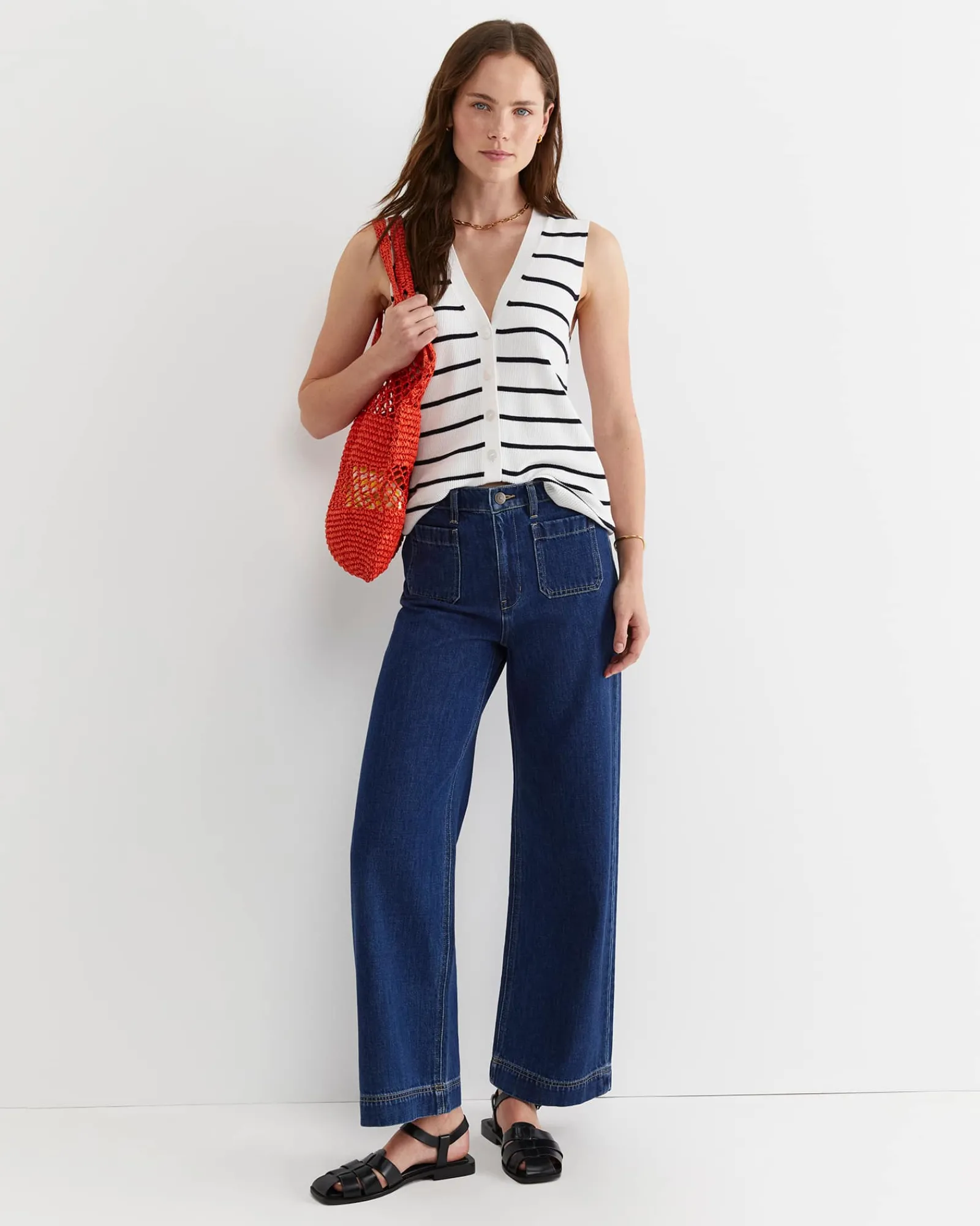 Clearance Sportscraft Becky Cotton Vest in Whitenavy White/navy