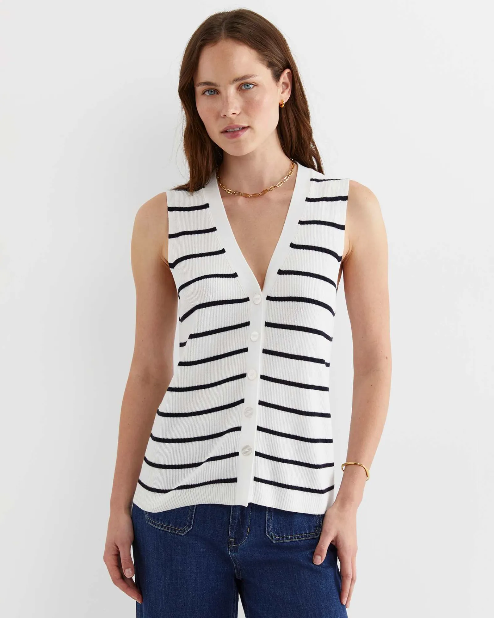 Clearance Sportscraft Becky Cotton Vest in Whitenavy White/navy