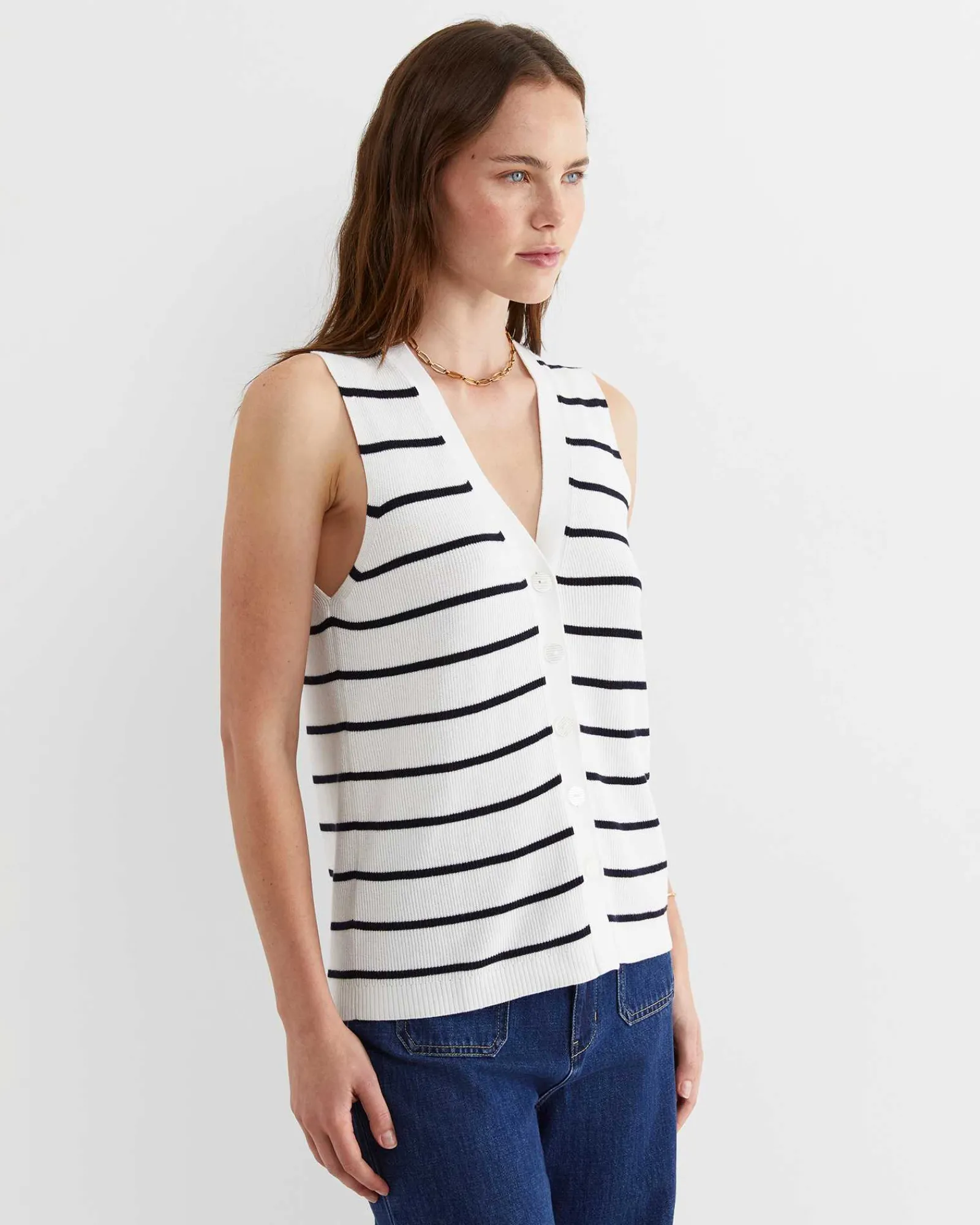 Clearance Sportscraft Becky Cotton Vest in Whitenavy White/navy