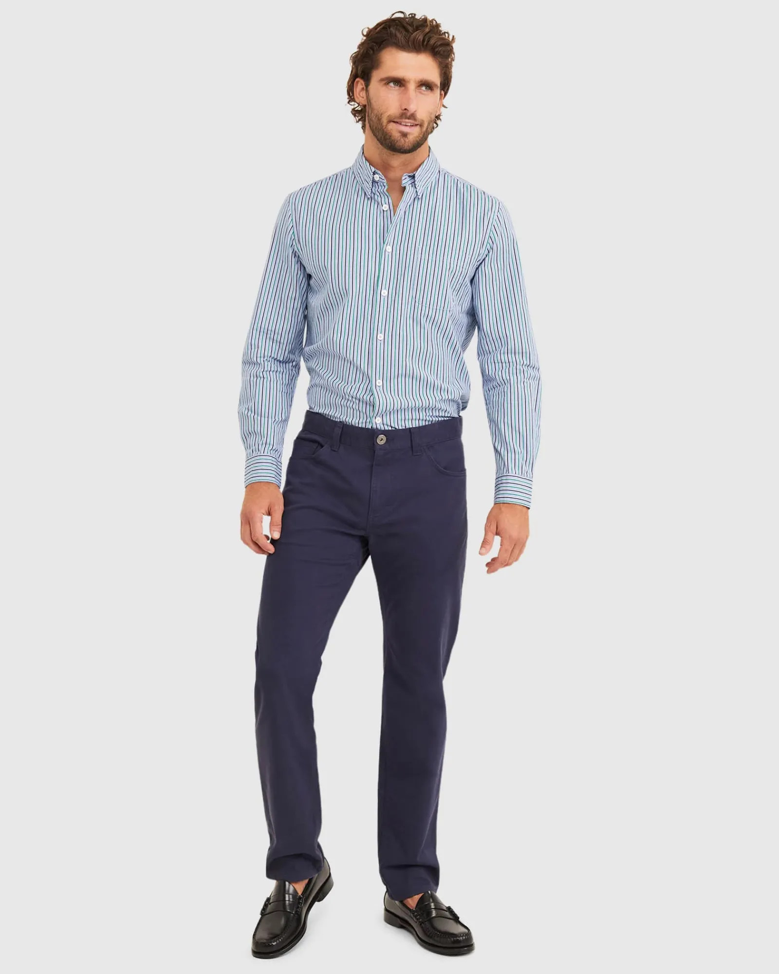 Clearance Sportscraft Bromwich Long Sleeve Regular Stripe Shirt in Blue
