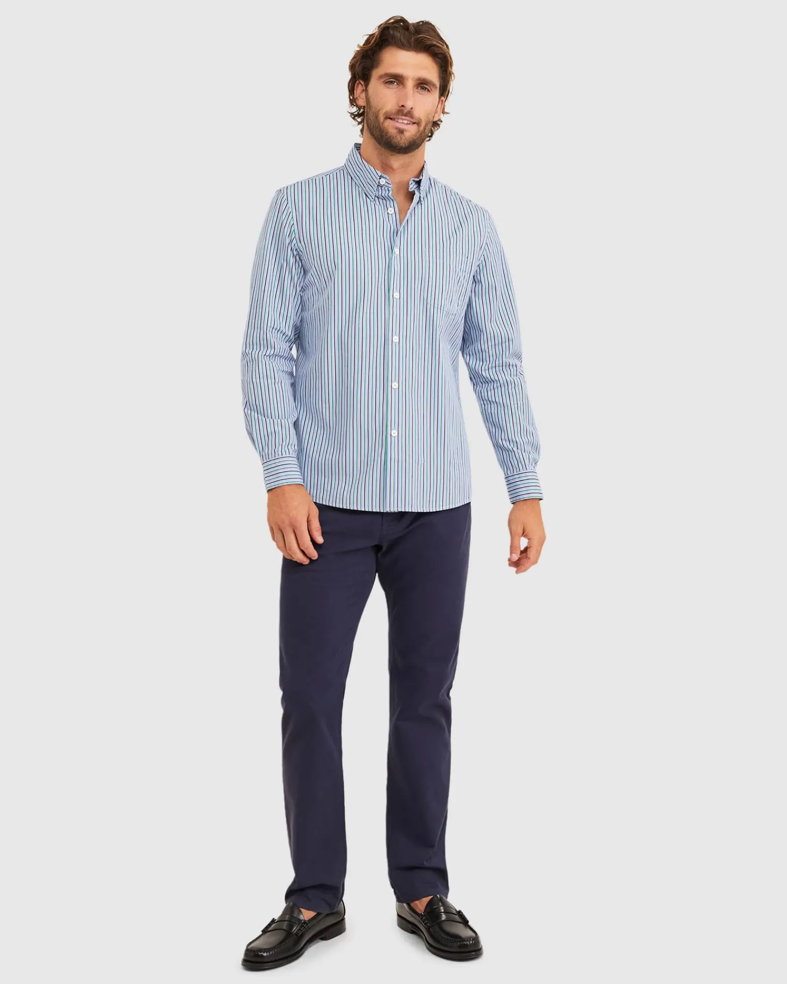 Clearance Sportscraft Bromwich Long Sleeve Regular Stripe Shirt in Blue