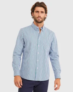 Clearance Sportscraft Bromwich Long Sleeve Regular Stripe Shirt in Blue