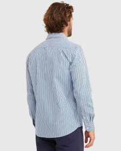Clearance Sportscraft Bromwich Long Sleeve Regular Stripe Shirt in Blue