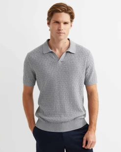 Discount Sportscraft Bryant Knitted Polo in Grey Melange GreyMelange