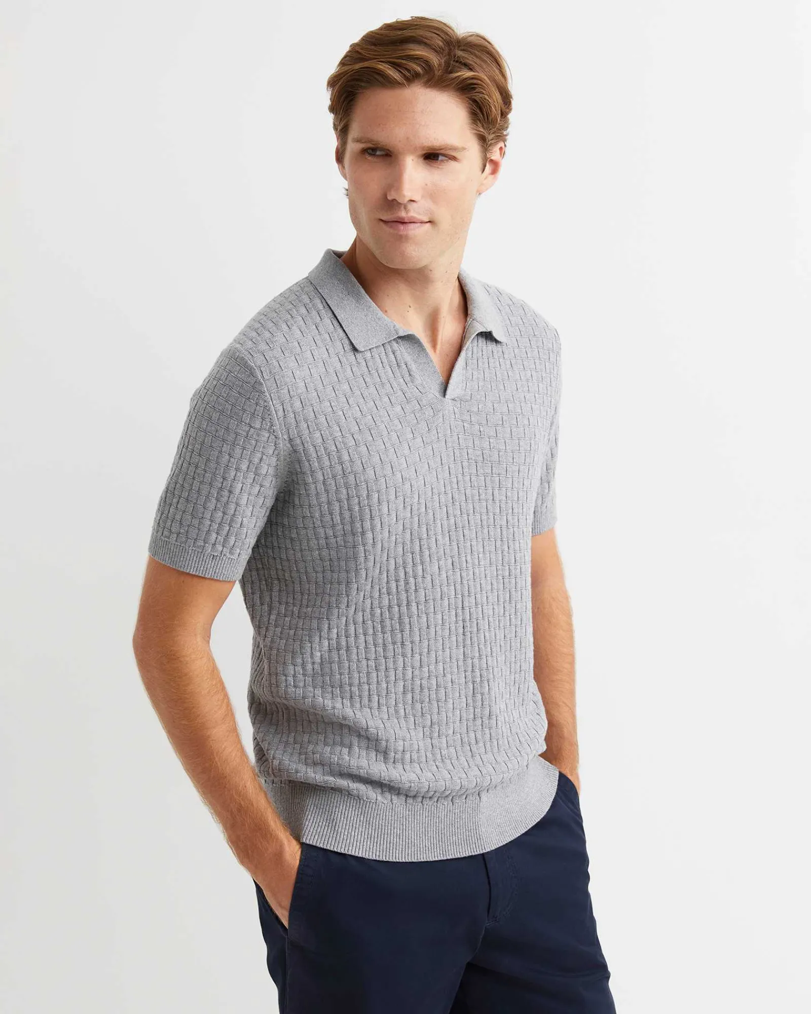 Discount Sportscraft Bryant Knitted Polo in Grey Melange GreyMelange