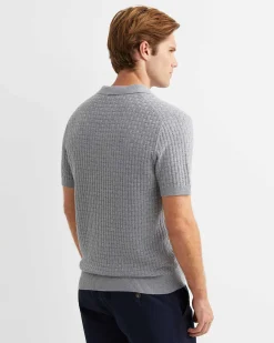Discount Sportscraft Bryant Knitted Polo in Grey Melange GreyMelange