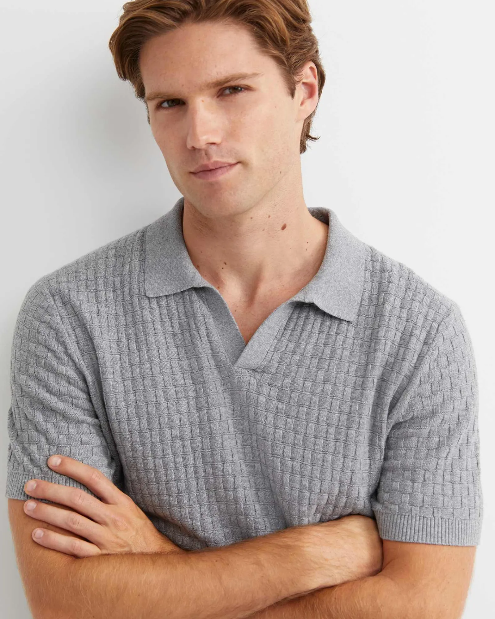 Discount Sportscraft Bryant Knitted Polo in Grey Melange GreyMelange